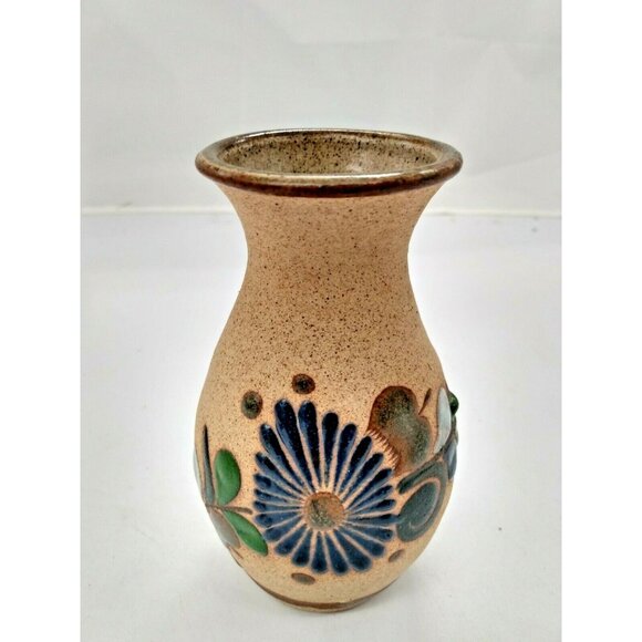 Vintage MEXICAN Tonala CLAY VASE Hand Painted 5 3/4 x 3 1/4" - Picture 1 of 10
